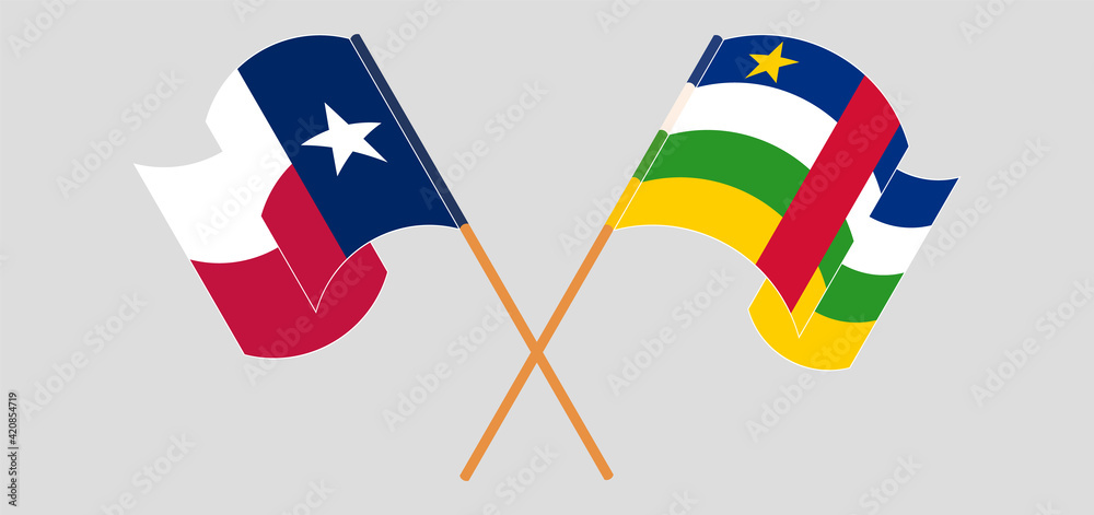 Crossed and waving flags of the State of Texas and Central African Republic