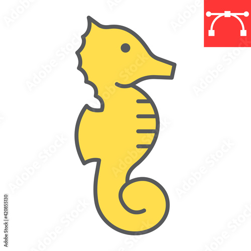 Seahorse color line icon, sea and ocean animals, sea horse vector icon, vector graphics, editable stroke filled outline sign, eps 10.