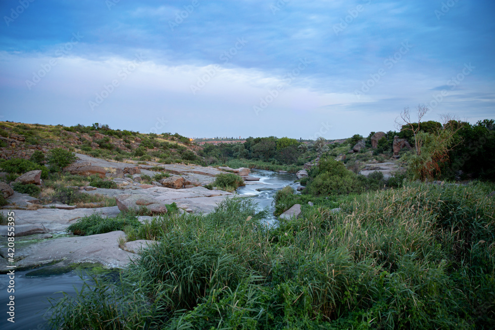 The river flowing among the granite rocks, taken on long exposure