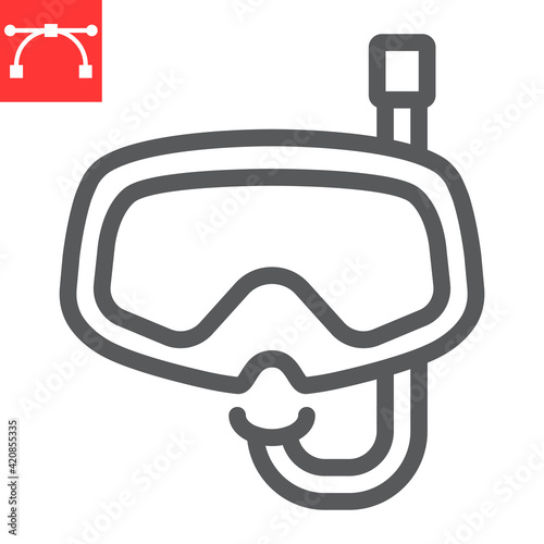 Diving mask line icon, scuba galsses and ocean, dive mask vector icon, vector graphics, editable stroke outline sign, eps 10.