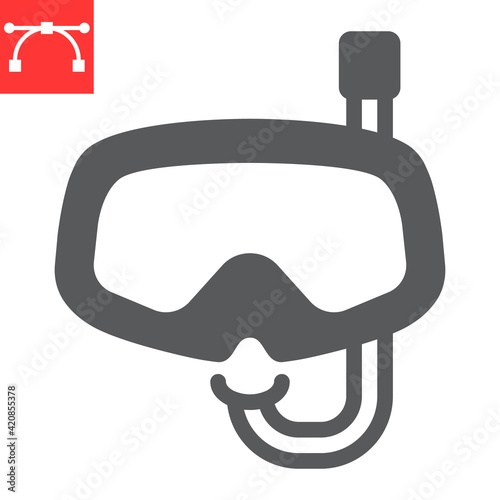 Diving mask glyph icon, scuba galsses and ocean, dive mask vector icon, vector graphics, editable stroke solid sign, eps 10.