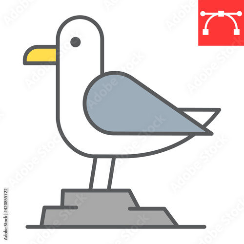 Seagull color line icon, sea and herring gull, seagull vector icon, vector graphics, editable stroke filled outline sign, eps 10.