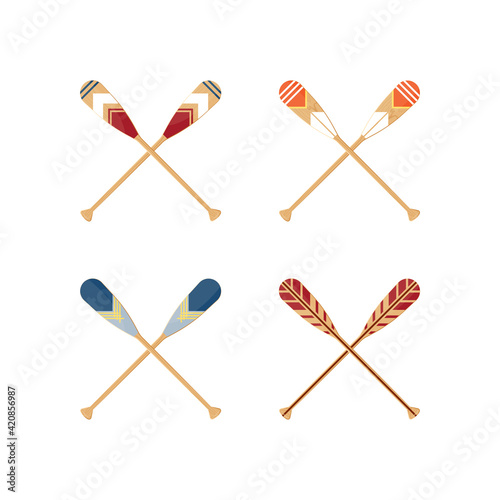 Crossed oars set in flat style, vector