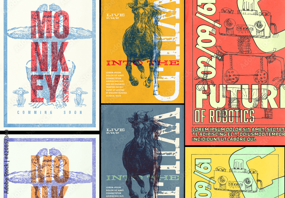 Vintage Overprint Poster Design Bundle Stock Template | Adobe Stock