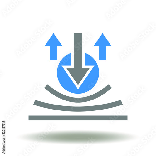 Elastic resilient lines bend down from the ball and tend to straighten up vector icon. Resilience symbol.