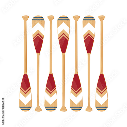 Canoe oars set in flat style, vector