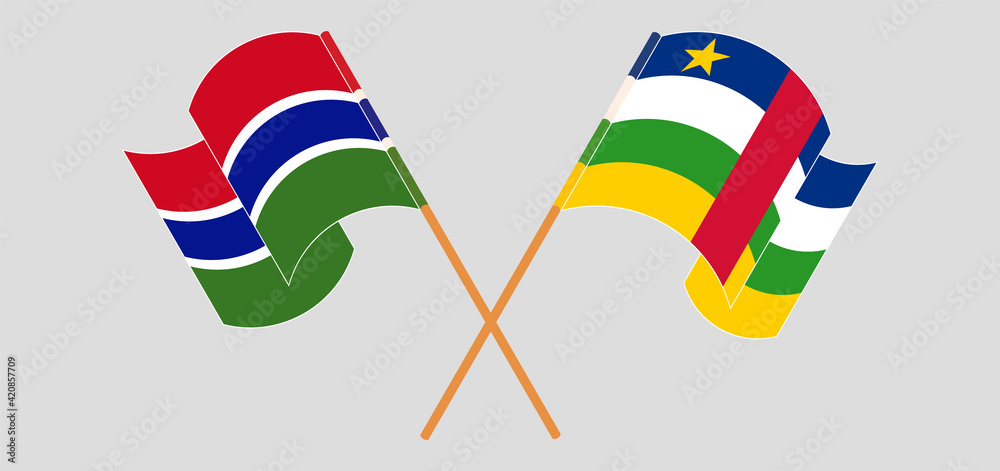 Crossed and waving flags of the Gambia and Central African Republic Crossed and waving flags of the Gambia and Central African Republic