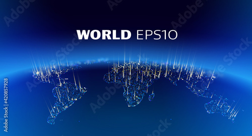 World night connect planet. Vector globe 3d art. Worldwide earth planet