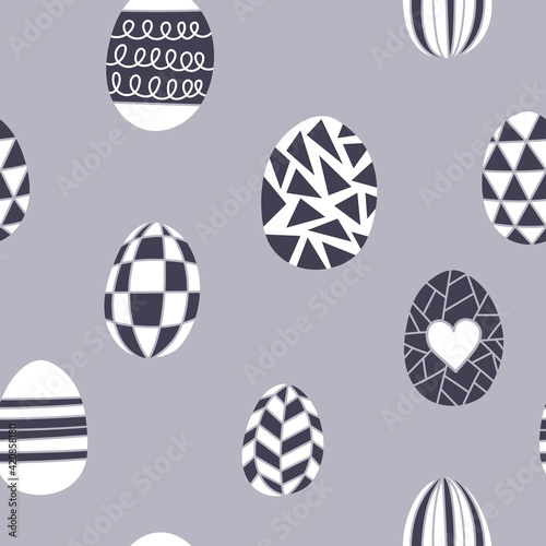 Hand drawn happy easter eggs vector seamless pattern. Good for wrapping, easter cards, interior surface, social media content