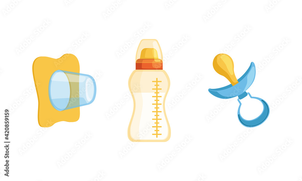 Breastfeeding Items with Milk Bottle and Soother or Dummy Vector Set Stock Vector Adobe Stock