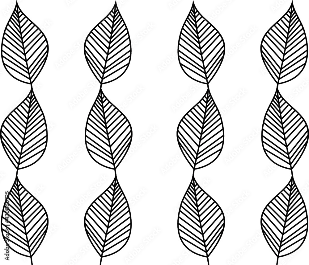 Fototapeta premium Seamless pattern, wallpaper, wall, beautiful pattern, branches, leaves. Drawing of lines. Black and white leaves.