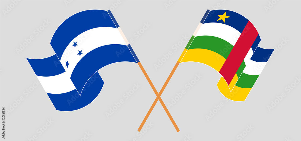 Crossed and waving flags of Honduras and Central African Republic Crossed and waving flags of Honduras and Central African Republic