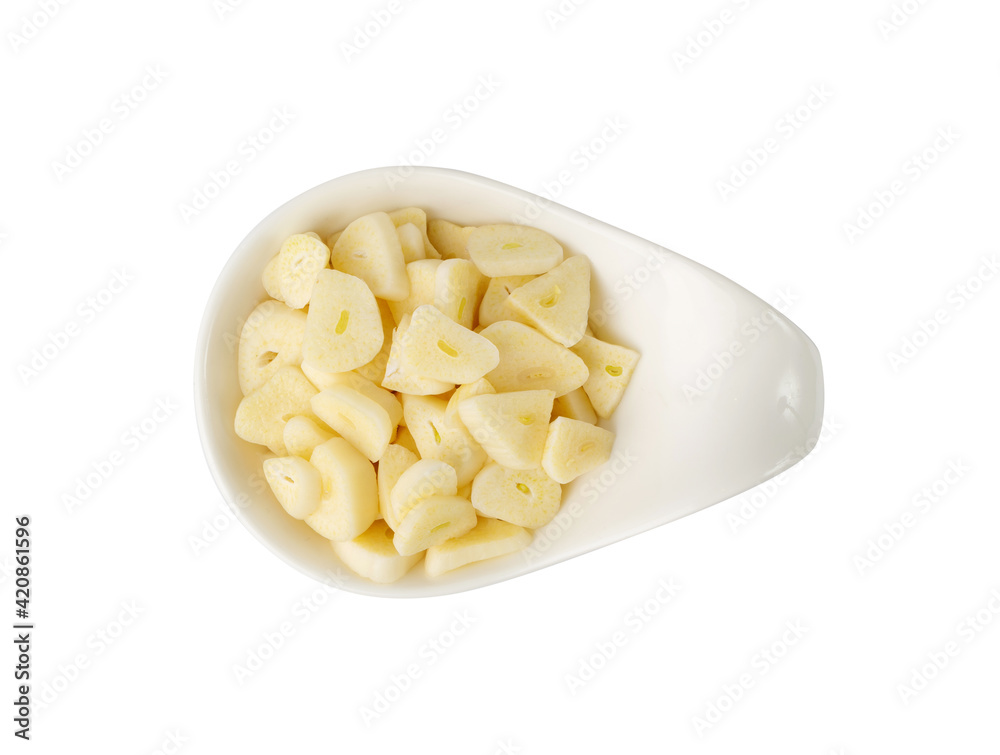 Fresh Garlic Parts Isolated on White Background