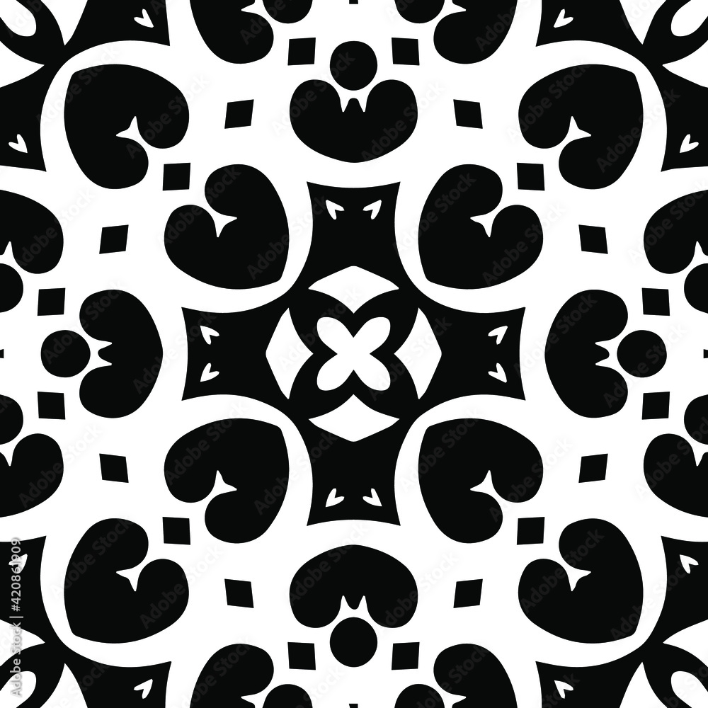 Geometric vector pattern with triangular elements. Seamless abstract ornament for wallpapers and backgrounds. Black and white patterns.