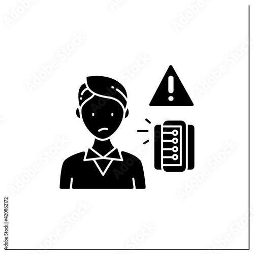 Information anxiety glyph icon. Overwhelmed with facts and data. Unnecessary, unimportant info. Information overload concept.Filled flat sign. Isolated silhouette vector illustration