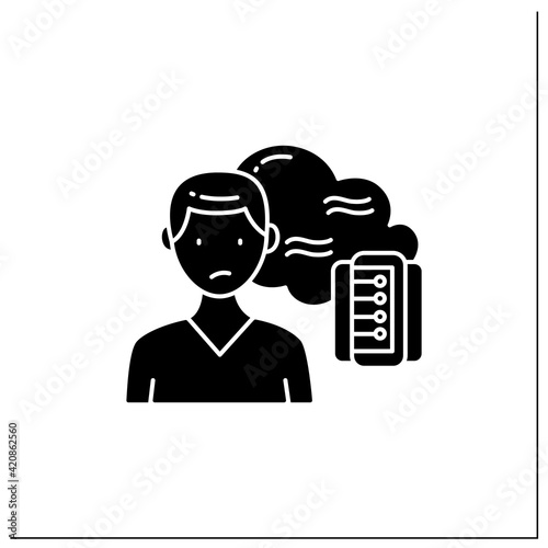 Data smog glyph icon. Information overload. Overwhelmed individuals brain and system. Unsatisfied situation. Too much information concept.Filled flat sign. Isolated silhouette vector illustration