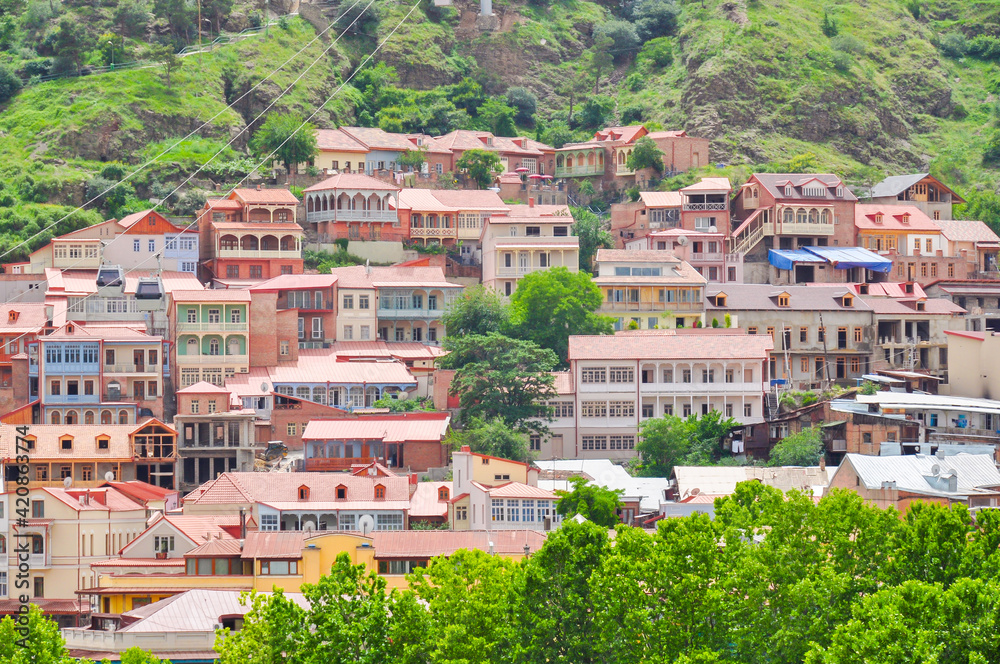 Obraz premium Old Tbilisi architecture at Narikala fortress, Georgia