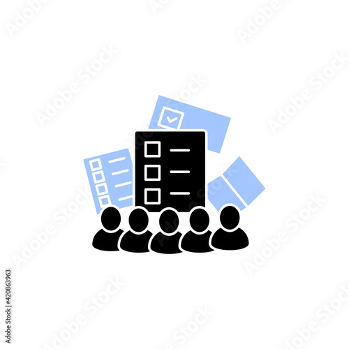 Electoral college glyph icon. Election commission. Voters. Choice, vote concept. Democracy. Parliamentary or presidential elections. Filled flat sign. Isolated silhouette vector illustration