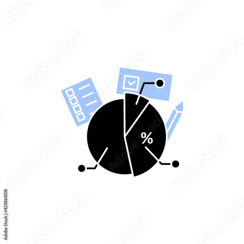 Voting poll glyph icon. Candidates rating pie chart.Electoral infographics.Vote percentage.Vote concept. Democracy. Parliamentary elections.Filled flat sign. Isolated silhouette vector illustration