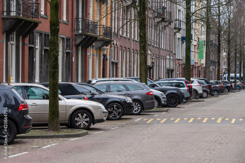 Daily life of Amsterdam, street parking in old part of the city © barmalini