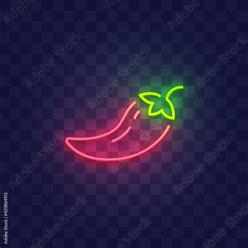 Pepper neon sign isolated, bright signboard. Red pepper icon neon, emblem. Vector illustration