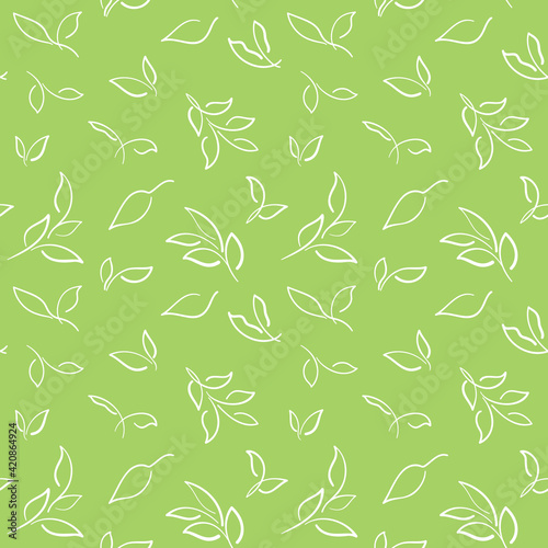Green and white leaf branches  - Seamless pattern