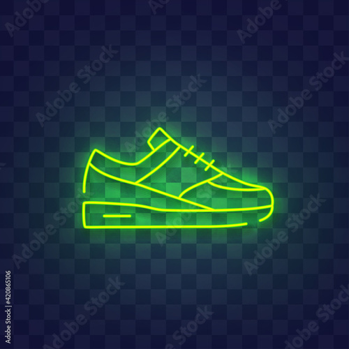 Sneaker neon sign isolated, bright signboard. Shoes logo neon, emblem. Vector...