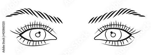 Women eyes. Vector illustration, with open eyes with long eyelashes for beauty salon.Eyelash extension logo.