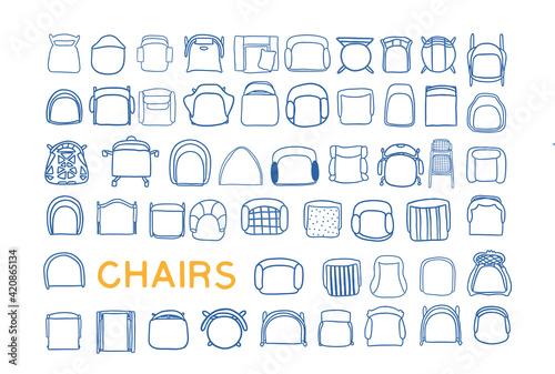 interior design floor plan chair armchairs collection. cad symbols.  top view furniture. cad symbol. vector furniture collection. project. architectural technical drawing.	
