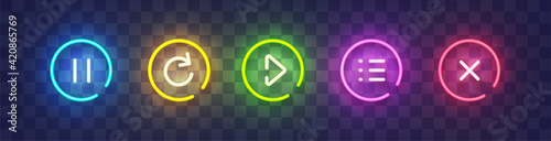 Set of vector neon game buttons. Colored neon buttons. Game button and icon neon. Vector illustration