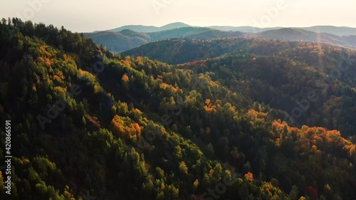 Altai mountains in autumn. Cherginsky ridge. Surroundings of Belokurikha resort. Aerial view.