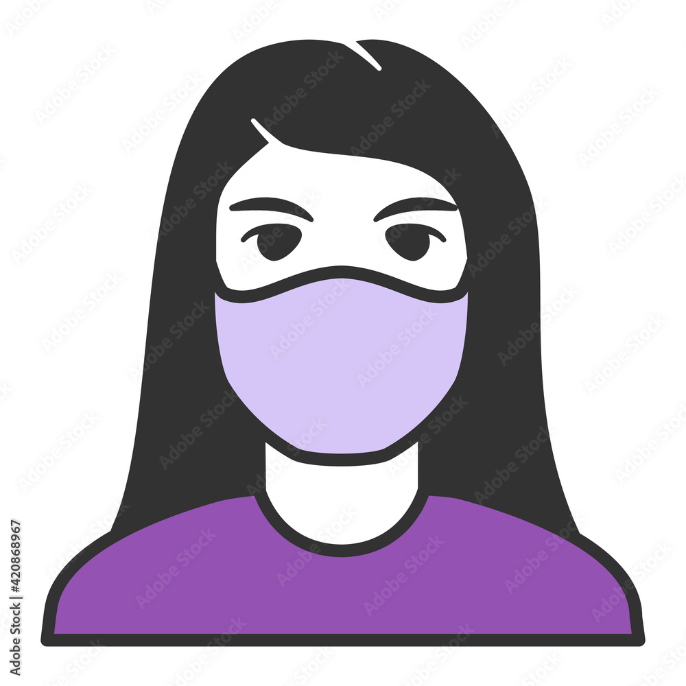 Woman in face mask to prevent disease COVID-19.People wearing protective surgical mask.Outline vector flat . Woman in face mask to prevent disease COVID-19.People wearing protective surgical mask.Outline vector flat .