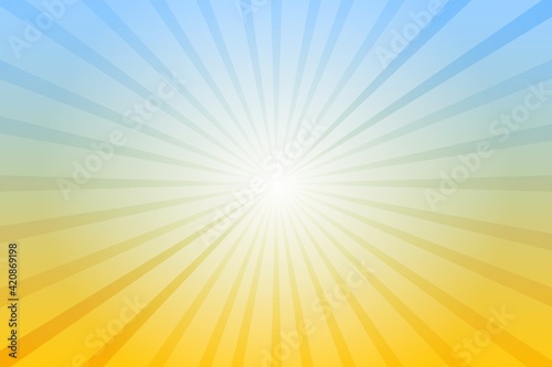 Abstract blue and yellow background with sun ray. Summer vector illustration for design
