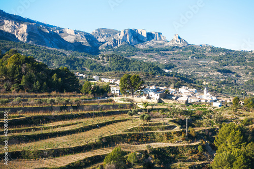 Beautiful landscape of mountain village Beniarda in Alicante province, Costa Blanca, Spain, Europe. View from Guadalest photo