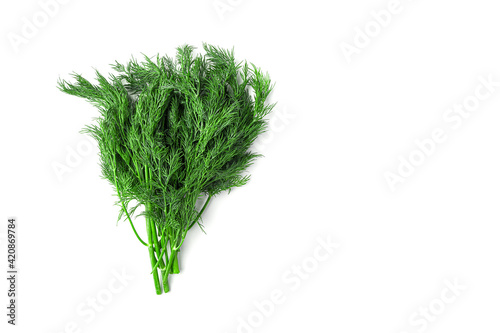 A bunch of dill on a white background.