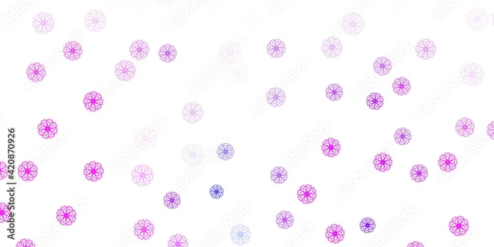 Light pink, blue vector doodle template with flowers.