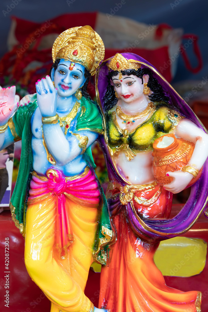 Statue Of Hindu God Shri Krishna Also Known As Sri Krushna Kanha Kanhaiya Govinda And His Love Radha Or Radhika. Radhakrishna Is Symbol Of Eternal Love And Sacrifice. Hindu Worship Them On Janmashtami