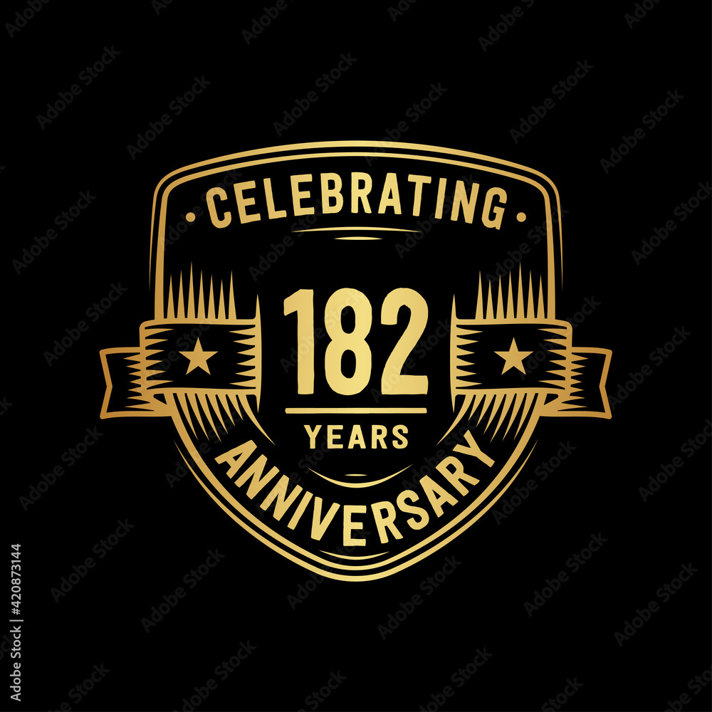 182 years anniversary celebration shield design template. Vector and illustration