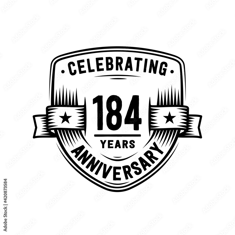 184 years anniversary celebration shield design template. Vector and illustration 184 years anniversary celebration shield design template. Vector and illustration
