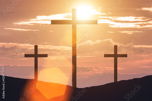 Religious concept with cross against sky