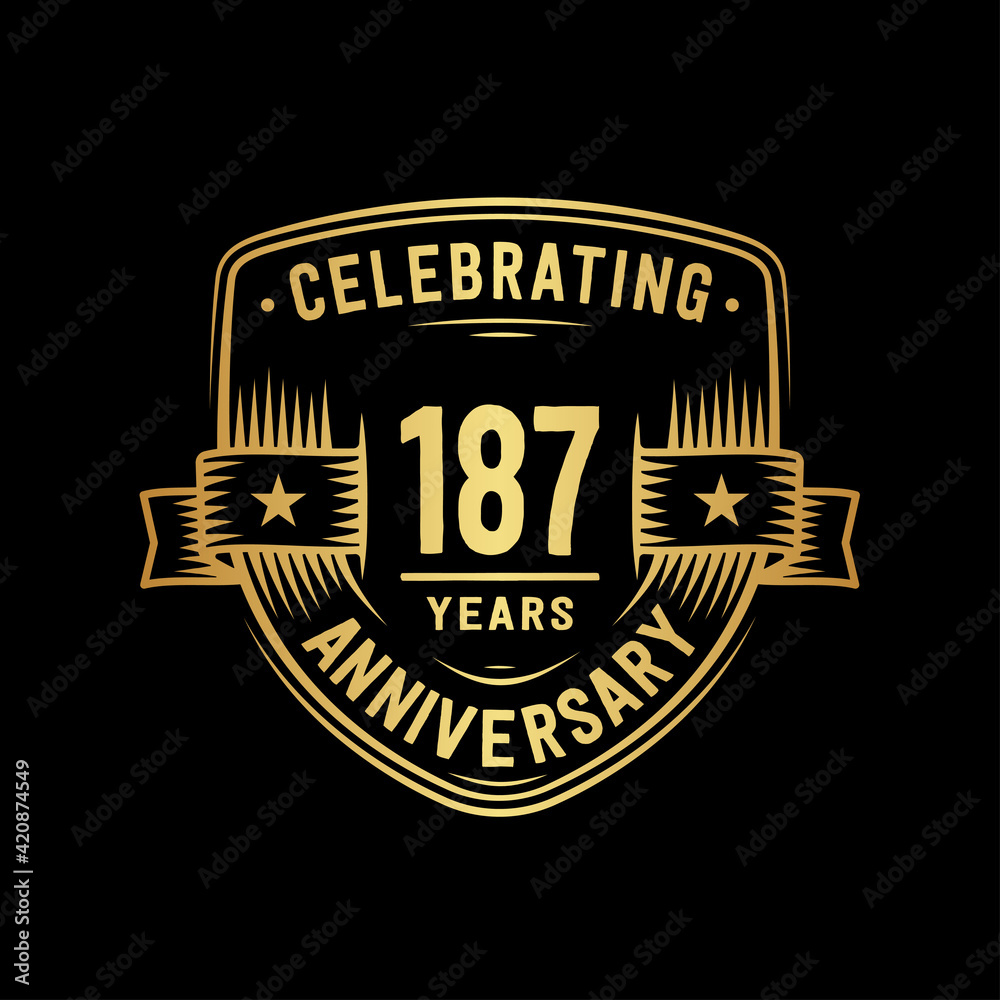 187 years anniversary celebration shield design template. Vector and illustration