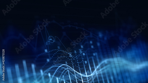 Abstract Stock Market Data Visualization – Dynamic Financial Graph and Price Trends on Blue Background