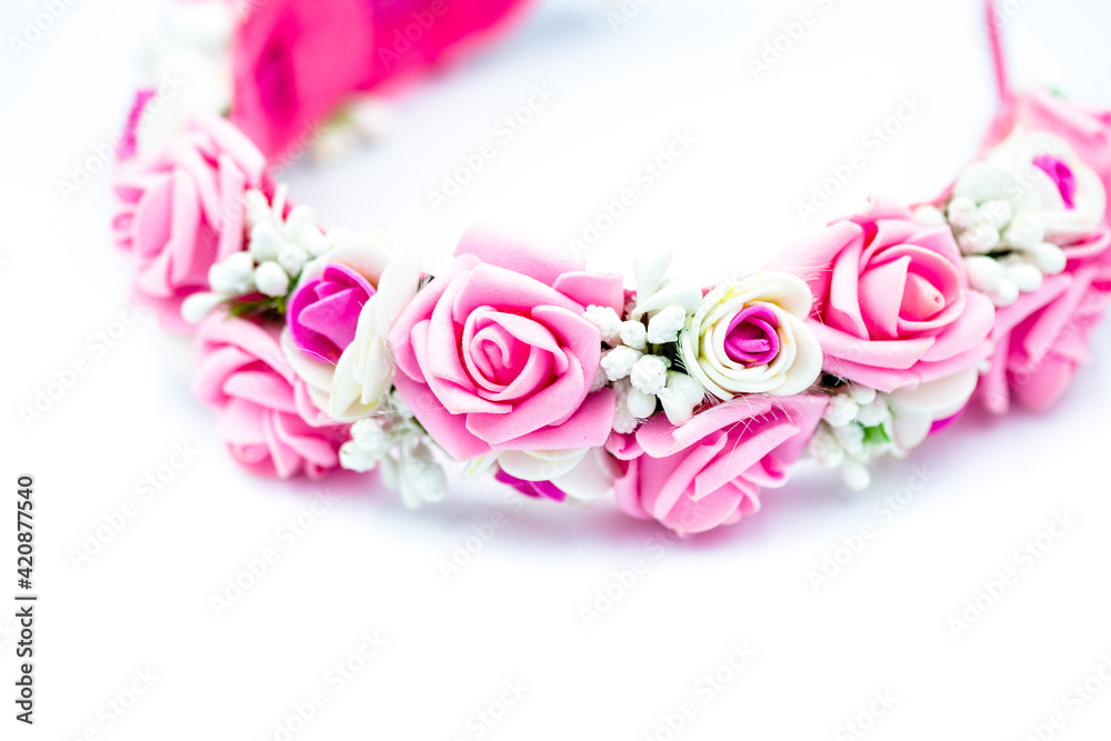 Natural floral wreath of white and pink roses isolated on white background Natural floral wreath of white and pink roses isolated on white background