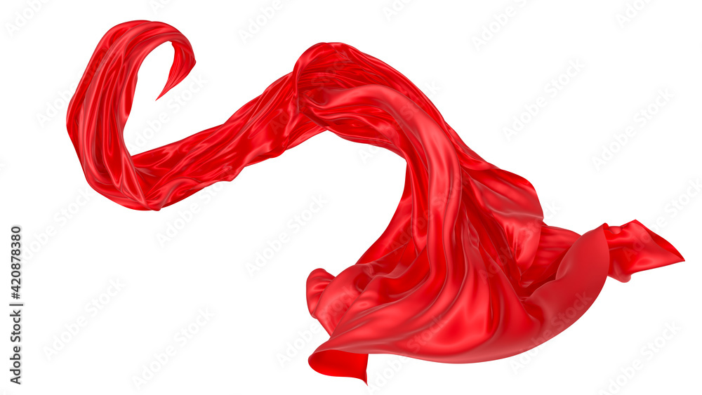 Beautiful flowing fabric of red wavy silk or satin. 3d rendering image. Beautiful flowing fabric of red wavy silk or satin. 3d rendering image.
