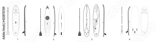 Sup board isolated illustration. Paddle board. Set of fifteen objects