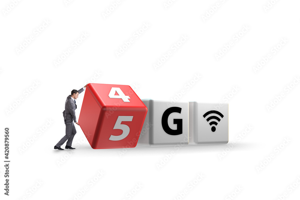 Businessman in transition from 4G to 5G Businessman in transition from 4G to 5G
