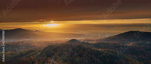 Sunset over the Murgtal in the Black Forest with view to the Rhine plain photo