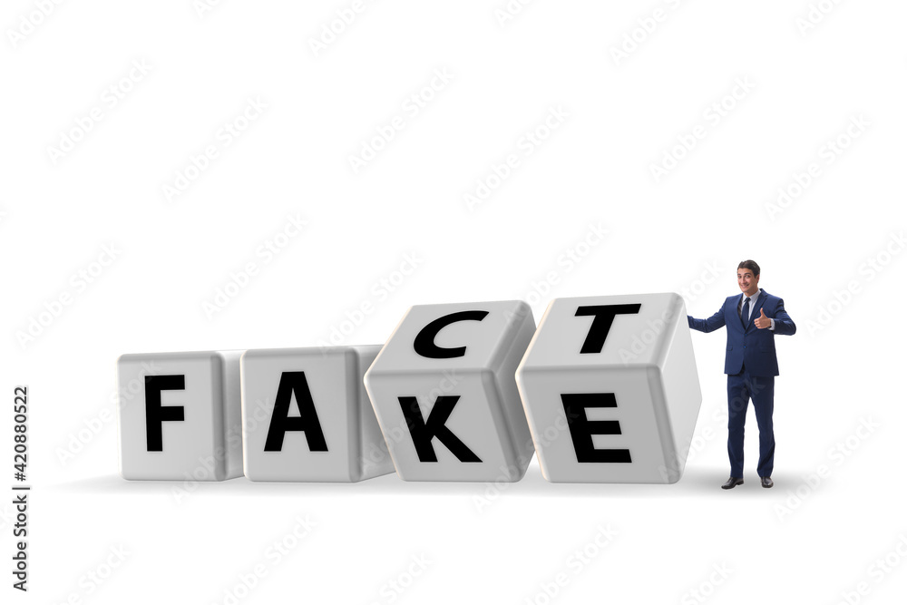 Face or fact concept with turning cubes Face or fact concept with turning cubes