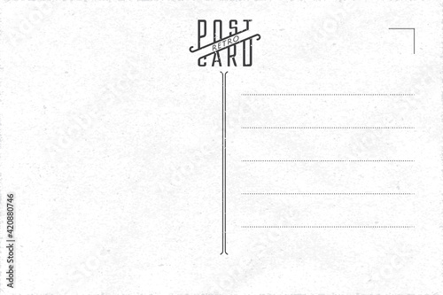 Retro Postcard Inner Side Blank Template with Authentic Decoration Old Style Logo Lettering - Black Elements on White Rough Paper Effect Background - Flat Graphic Design