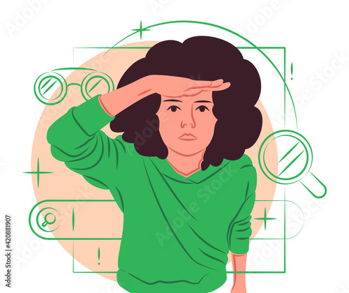 Vector woman in shadow of sharp lines style